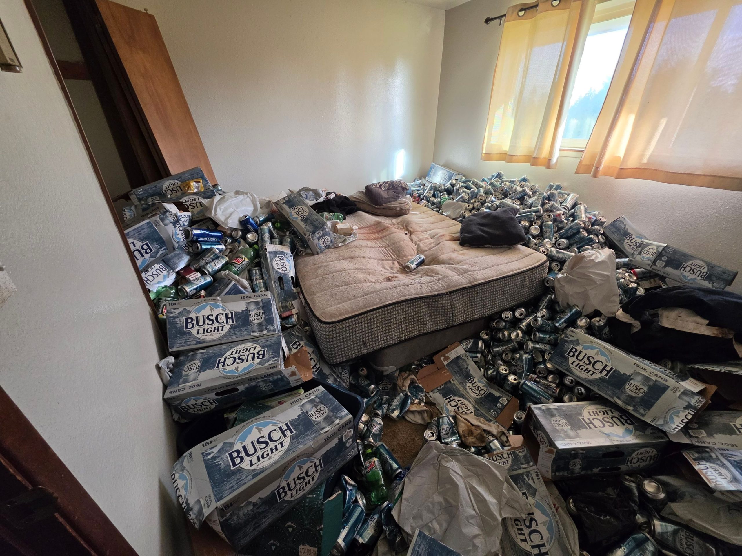 beer can hoarded bedroom before
